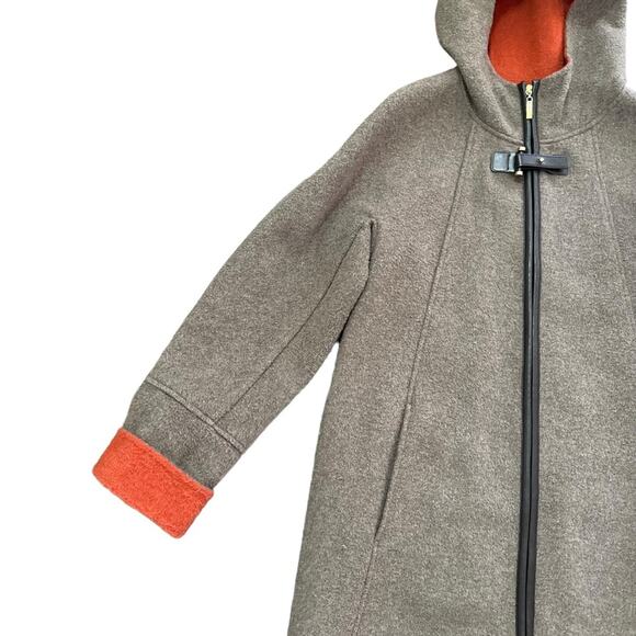 Ellen Tracy Wool Blend Hooded Car Coat Gray with Orange Lining Size 4 - Picture 3 of 12